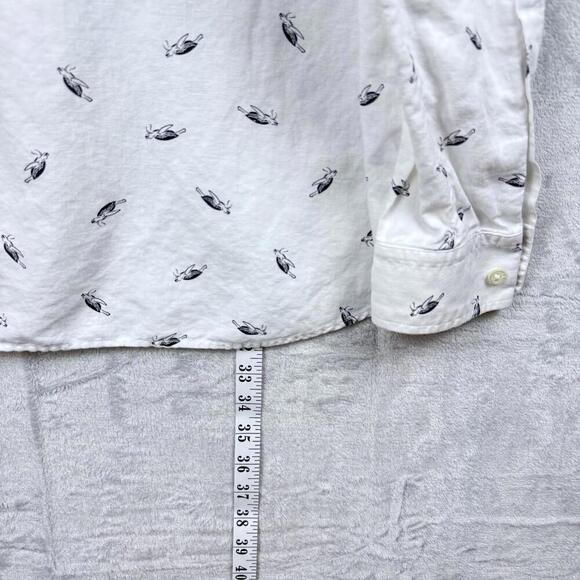 Banana Republic Slim Fit Linen Cotton Shirt Sz XL White Turtle Print Long Sleeve - Picture 7 of 10